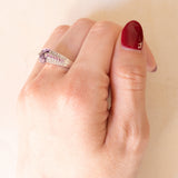 Vintage Ring aus 18 Karat Weißgold mit Amethyst, rosa Saphir und Diamant, 80er Jahre