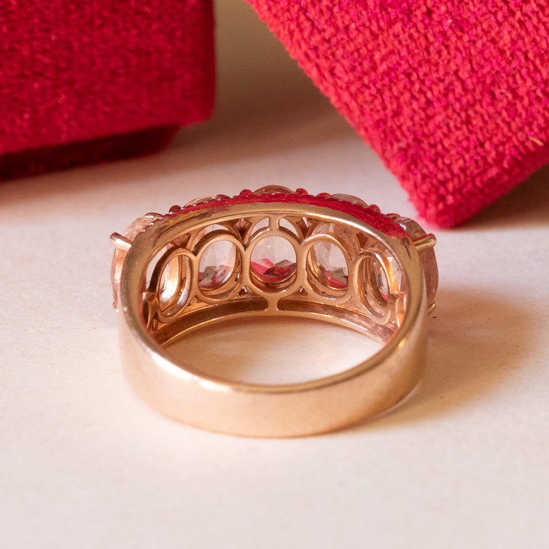 Veretta vintage in oro rosa 14K con morganiti rosa (3.50ctw ca.) e diamanti (0.13ctw ca.), anni ‘70