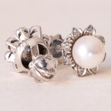 🌸Pendientes vintage de oro blanco de 18 quilates con perlas y diamantes, años 60