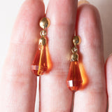 Vintage 18K Yellow Gold Orange Sapphire Drop Earrings, 70s/80s