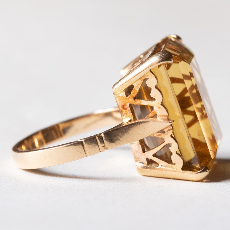 Bague Vintage Argent 925 Et Quartz Citron - Taille 23 - Pierre Ronde - Neuf Sans Boîte