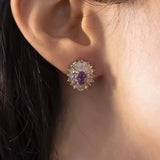 Vintage 14K gold earrings with amethysts (approx.1ctw) and diamonds (approx.0.28ctw), 70s