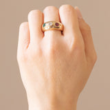 Vintage Gypsy Ring in 18 Karat Gelbgold mit Rubin (ca. 0.30 ct), Diamant (ca. 0.25 ct) und Smaragd (ca. 0.25 ct), 70er Jahre