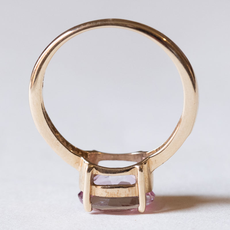 Anello vintage in oro 9K con spinello rosa e diamanti, anni ‘80