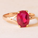 Vintage Solitärring in 18K Gelbgold mit synthetischem Rubin (ca. 2ct), 50er/60er Jahre