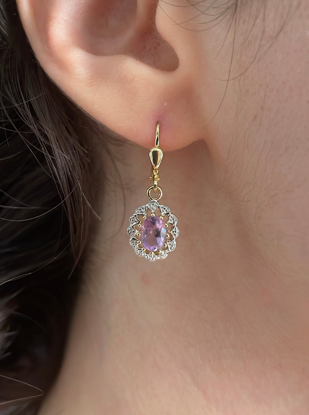 Orecchini Vintage In Oro Giallo E Bianco 9K Con Diamanti (0.16ctw Ca.) – Antichità Galliera - Foto 9