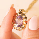 Vintage Collier mit 8K Gelbgold Kette und 8K Gelbgold Anhänger mit Amethyst (ca. 2.50ct), 60er/70er Jahre