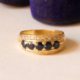 Vintage 18K gold ring with sapphires and diamonds, 50s