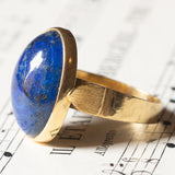 Anello vintage in oro giallo 18K con lapislazzuli, anni ‘70