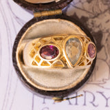 Винтажное кольцо из 18-каратного желтого золота с аквамарином и розовым турмалином, 60-е годы