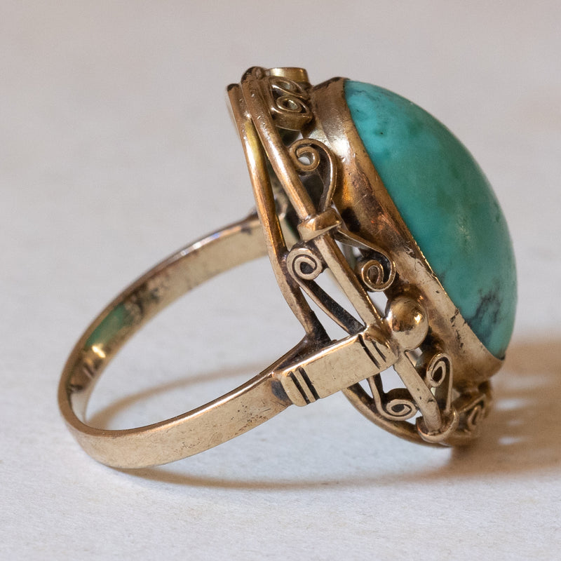 8K gold ring with turquoise, 1940s