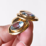 Boucles d'oreilles vintage en or 18 carats avec topaze bleue synthétique (environ 12 carats), 60