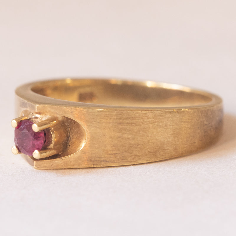 Anello vintage da uomo in oro 14K con rubino, anni ‘70