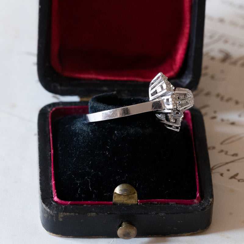 Anello vintage in oro bianco 18K con diamanti, anni ‘60