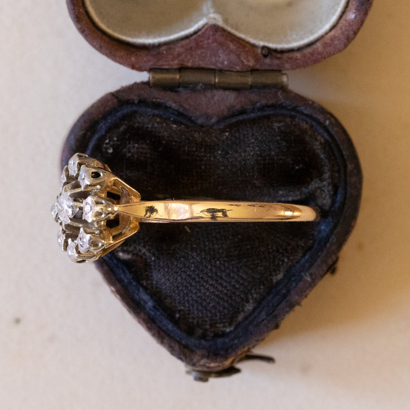 Anello antico a margherita in oro 18K e argento con diamanti (0.25ctw ca.), anni '30/'40