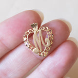 Vintage heart pendant in 10K gold with letter M, 50s / 60s