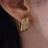 Vintage hoop earrings in 18K gold with diamonds, 60s / 70s