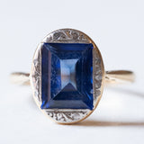Synthetischer Saphir- und Diamantring im Vintage-Art-Deco-Stil aus 18 Karat Gold, 50er Jahre