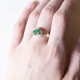 Vintage contrarié ring in 14K gold with emeralds and diamonds, 1960s