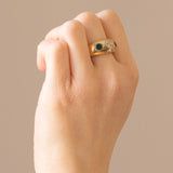 Vintage Gypsy Ring in 18 Karat Gelbgold mit Rubin (ca. 0.30 ct), Diamant (ca. 0.25 ct) und Smaragd (ca. 0.25 ct), 70er Jahre