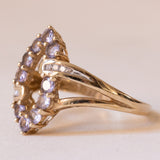 Anello vintage a navette in oro 8K con ioliti lilla e diamanti, anni ‘70