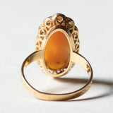 Anello vintage in oro 18K con cammeo su conchiglia, anni ‘50/‘60