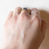 Synthetischer Saphir- und Diamantring im Vintage-Art-Deco-Stil aus 18 Karat Gold, 50er Jahre