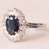 🌼Vintage Daisy Ring aus 14 Karat Weißgold mit Saphir (ca. 2.60 ct.) und Diamanten (ca. 0.45 ctw), 60er/70er Jahre