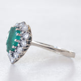 Vintage 18K white gold ring with pear shaped emerald (approx. 0.80ct) and brilliant cut diamonds (approx. 0.60ctw), 60s/70s