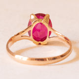 Vintage Solitärring in 18K Gelbgold mit synthetischem Rubin (ca. 2ct), 50er/60er Jahre