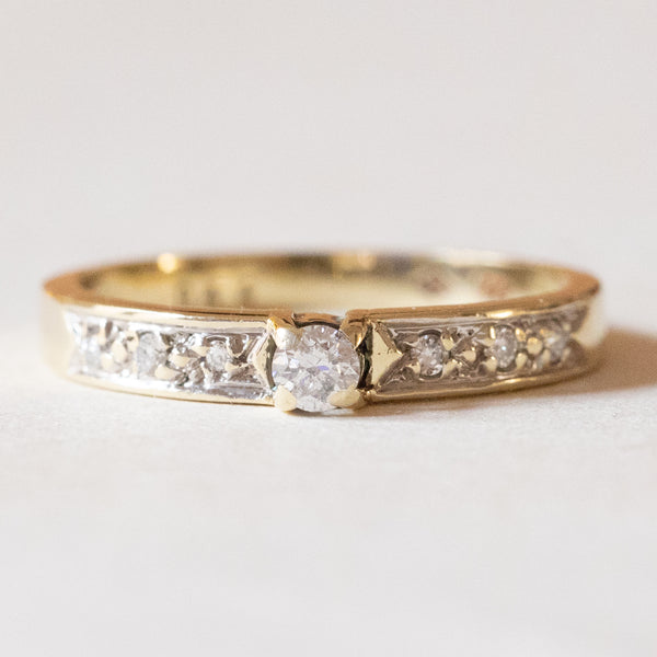 Anello vintage in oro 14K con diamanti (0.14ct ca.), anni ‘60/‘70