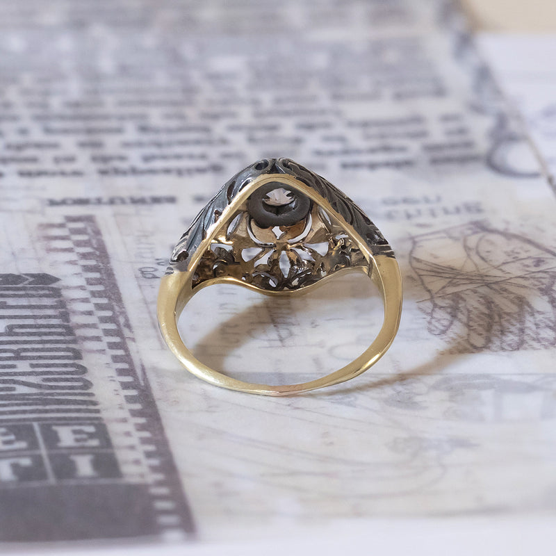 Art Nouveau ring in 14K gold and silver with a diamond of approx.0.50ct, 1920s