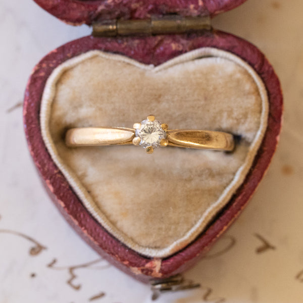 Solitario vintage in oro 18K con diamante di taglio brillante (0.10ct ca.), anni ‘60/‘70