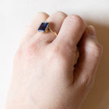 Synthetischer Saphir- und Diamantring im Vintage-Art-Deco-Stil aus 18 Karat Gold, 50er Jahre
