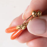 Vintage 18K yellow gold pendant earrings with orange coral, 40s/50s
