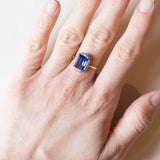 Synthetischer Saphir- und Diamantring im Vintage-Art-Deco-Stil aus 18 Karat Gold, 50er Jahre
