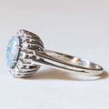 🌌 Vintage 14 Karat Weißgold Triplet Opal & Diamanten im Brillantschliff (ca. 0.24 ctw) Gänseblümchen-Ring, 60er Jahre