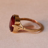 Bague vintage en or 18 carats avec pâte de verre rouge, 1950