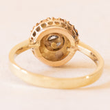 Antiker Gänseblümchen-Ring aus 14 Karat Gelbgold und Silber mit Diamanten aus der Mitte der alten Mine (ca. 0.40 ct) und Rosetten-Seitendiamanten, 10er Jahre