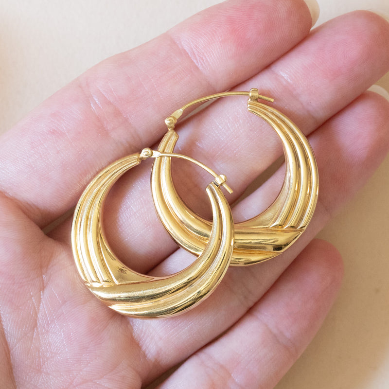 Vintage 14K gold hollow tube hoop earrings, 1970s