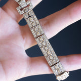 Semi-rigid vintage 18K white gold bracelet with natural ruby (approx. 0.90ct) and diamonds (approx. 6.30ctw), 1960s
