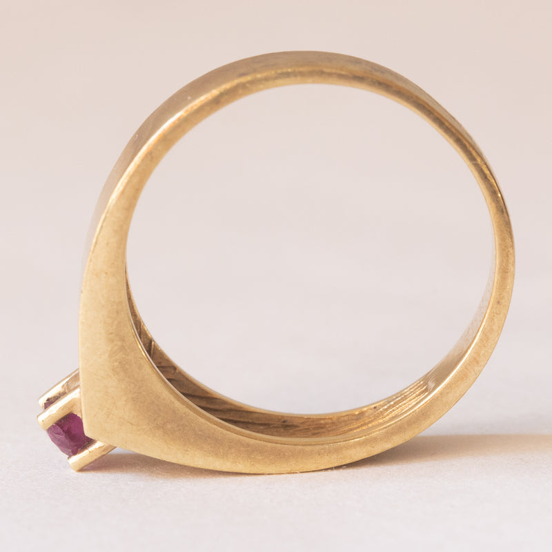Anello vintage da uomo in oro 14K con rubino, anni ‘70