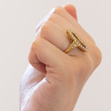 Anello a navette vintage in oro 18K con diamanti (1ctw ca.), anni ‘70