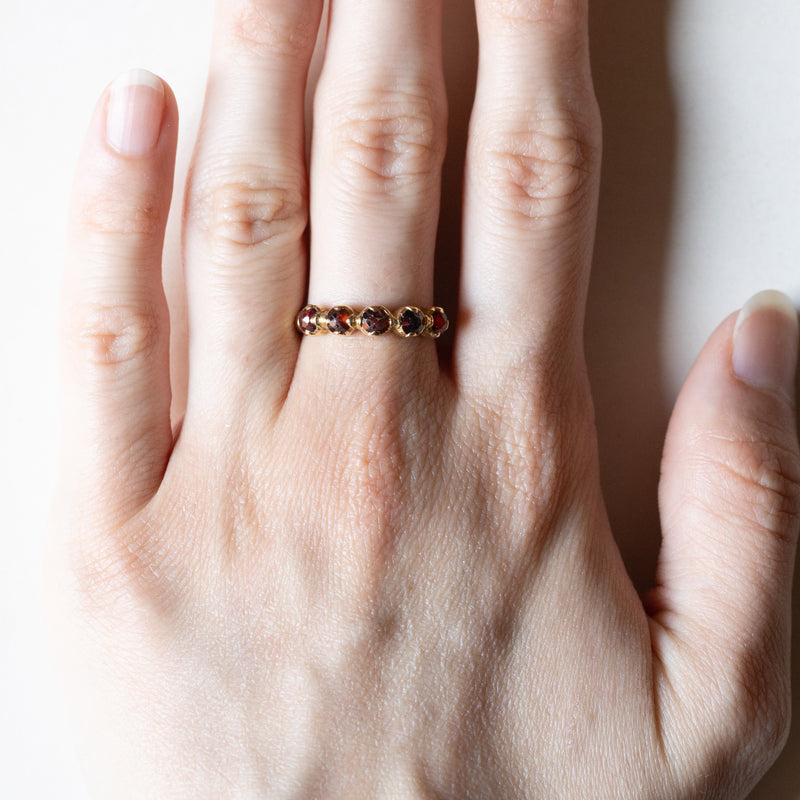 🥀 Veretta vintage in oro 18K con granati, anni ‘40/‘50
