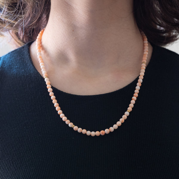 Collier Long En Corail Rose Naturel Vintage Années 60 - Made In Italy, Perles 6mm