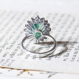 18K white gold daisy ring with emerald (4.47ct) and brilliant cut diamonds (0.76ct)