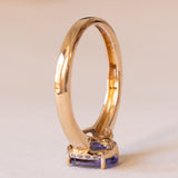 Anello vintage in oro 9K con tanzanite e zaffiri bianchi, anni ‘80