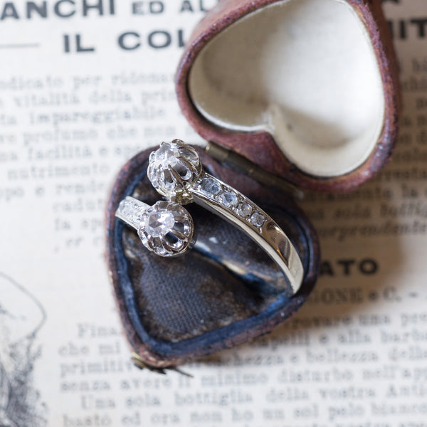 Anello contrarier antico in oro bianco 14K con diamanti, anni ‘30