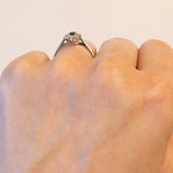 Vintage Gänseblümchenring aus 18 Karat Weißgold mit Saphir (ca. 0.35 ct) und Diamanten (ca. 0.15 ctw), 60er/70er Jahre