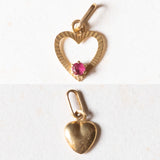 Paar Vintage Herzanhänger aus 18 Karat Gelbgold und Rubin, 60er Jahre